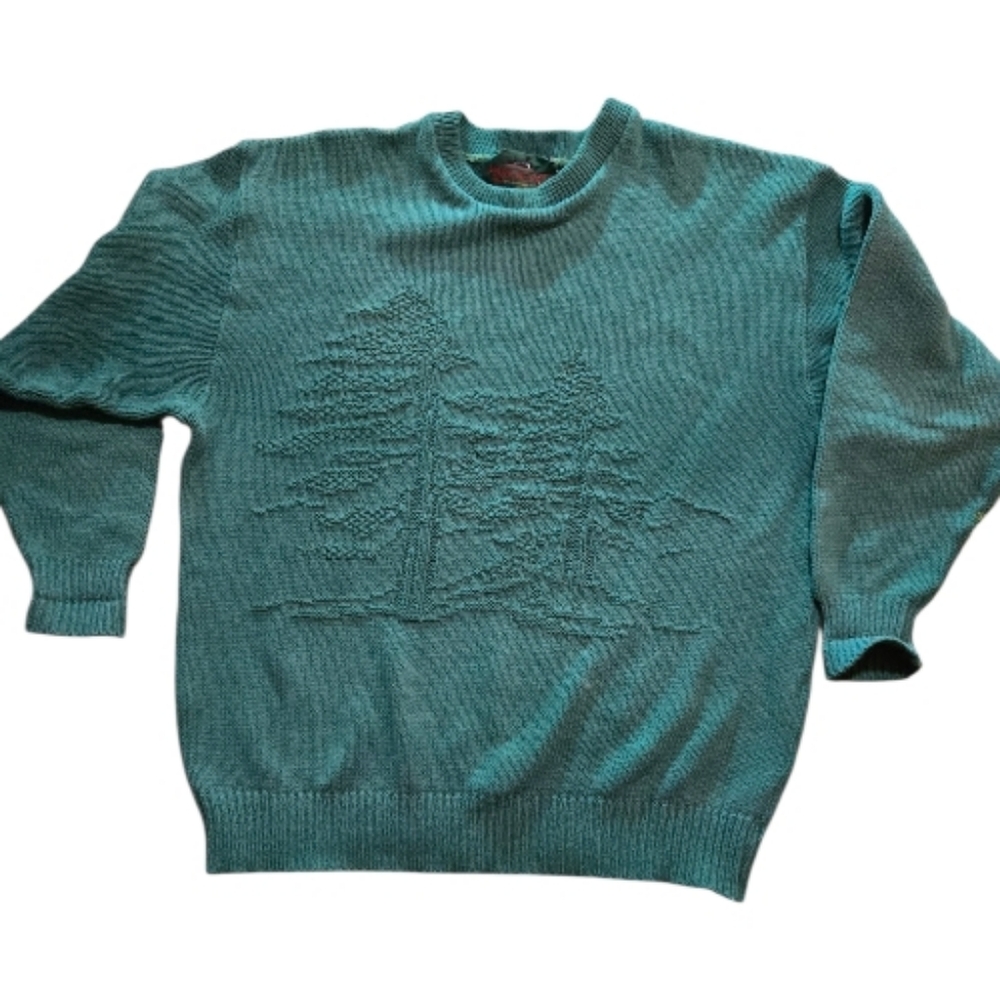 Parkhurst Green Crewneck Sweater with Pine Tree Motif Ugly Christmas Sweater